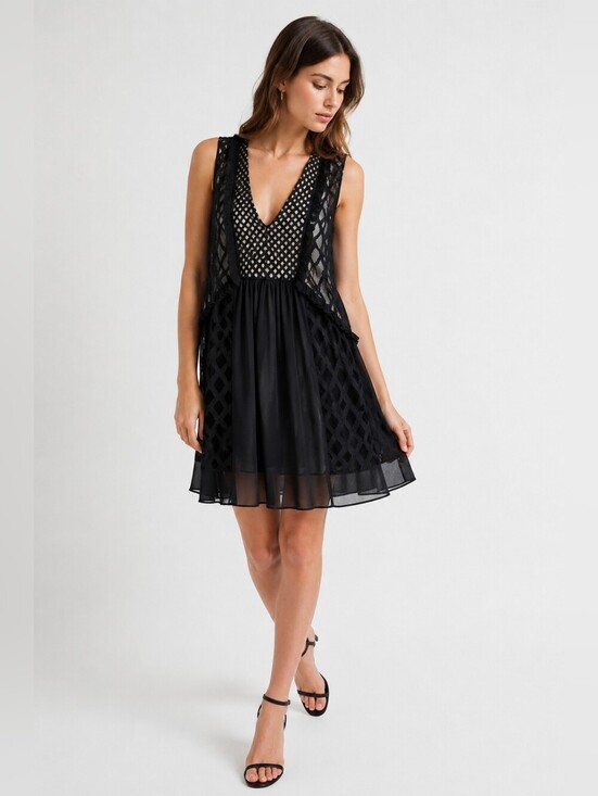 Sandro Dresses & Skirts - Sandro Paris Black Lace Mesh Mini Dress Sheer Sleeveless Boho Size 1